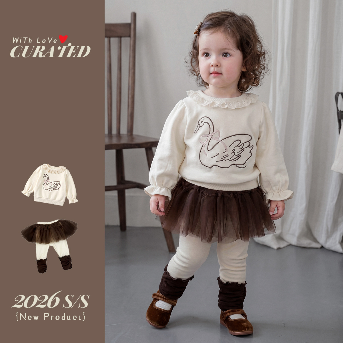 Cartoon Rabbit Hoodie with Mesh Skirt Pants Two-Piece Set, Children's Clothing for Fall — image 6