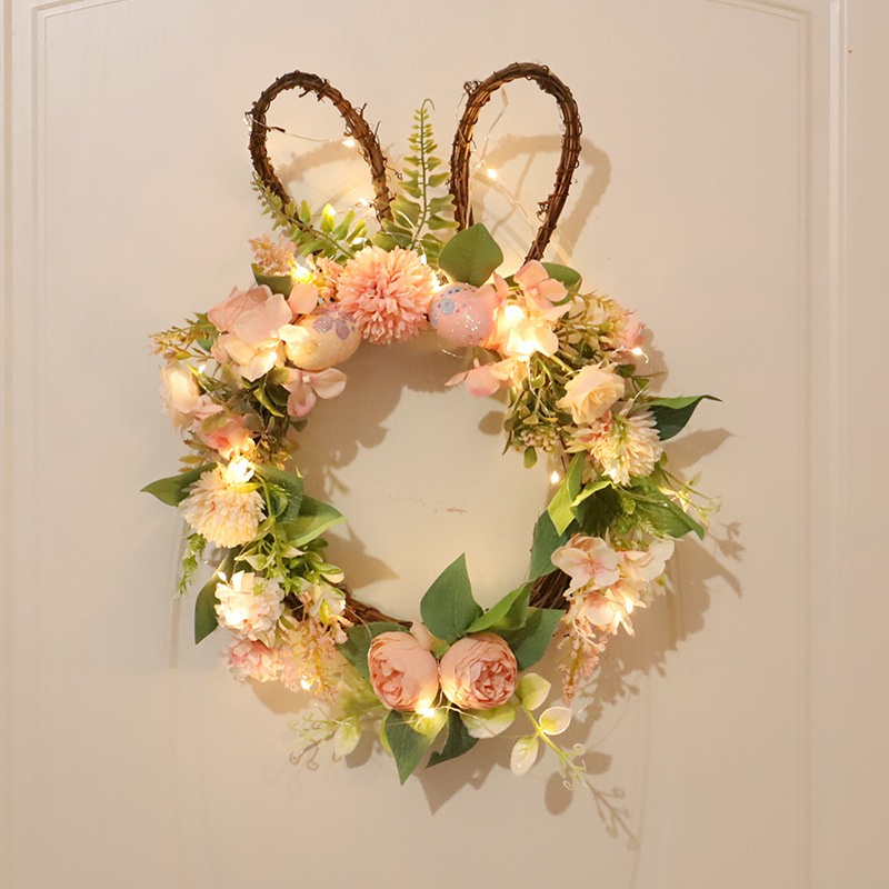 Easter Egg Simulation Garland Easter Ball Chrysanthemum Rabbit Shape With Lamp Rattan Circle Decoration Pendant With Lamp Garland — image 4