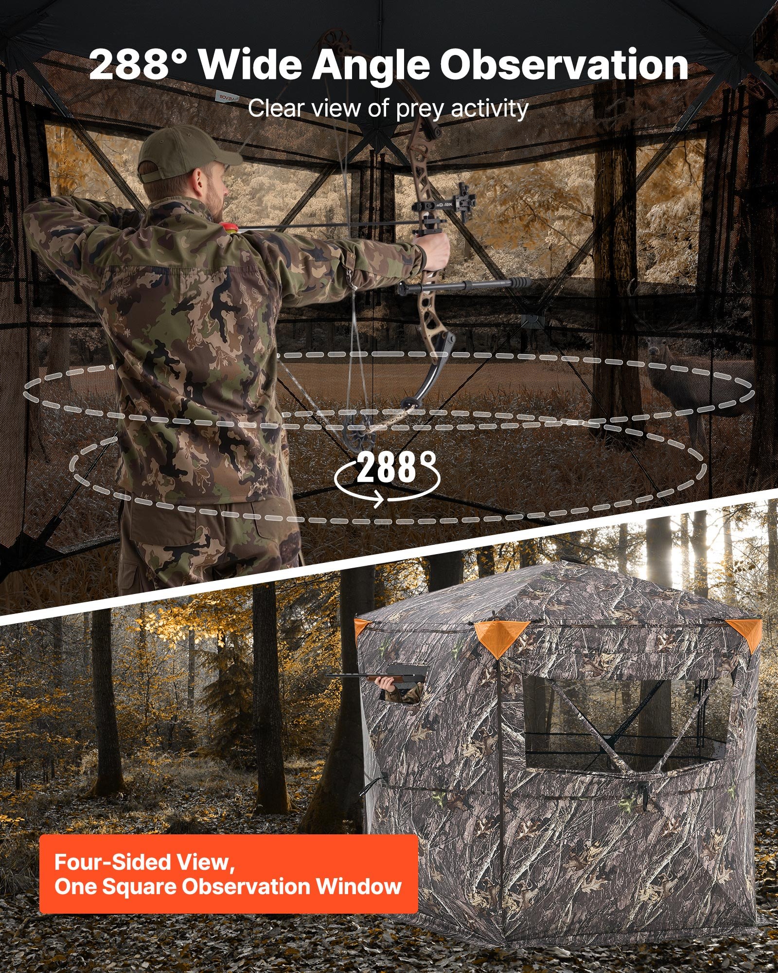 Hunting Blind, 6-7 Person, 288 Degree 5 Side See-Through Ground Blinds With Carrying Bag, Portable Camouflage Tent, Durable Concealed Shelter With Silent Zipper Door And Window, For Turkey Deer — imagen 5