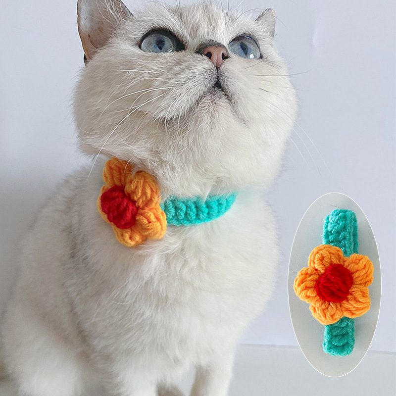 Pet Wool Knitted Collar Cat Dog Cute Collar Knitted Necklace Silent Adjustable British Short Dog — image 2