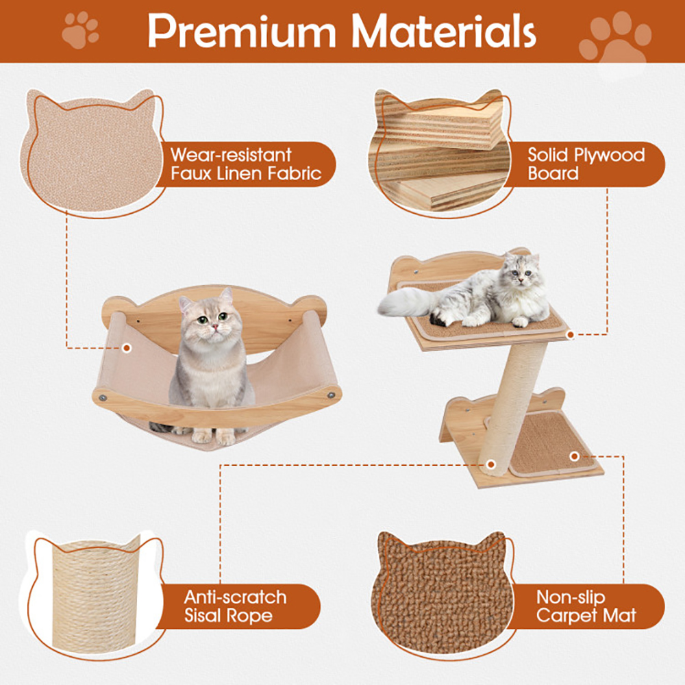 Conjunto de Mobiliario para Gatos en la Pared con Hamaca - 4 Piezas, Árbol de 2 Niveles y Percha — imagen 5