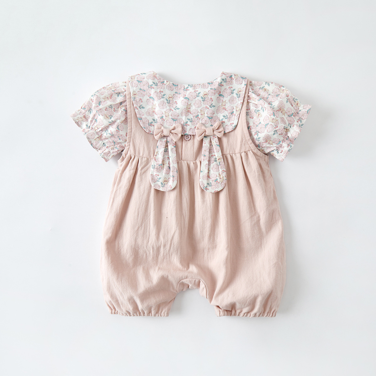 Infant Floral Bunny Ear Outfit Set Summer Lightweight Shirt Vest Romper Two-Piece Set — image 5