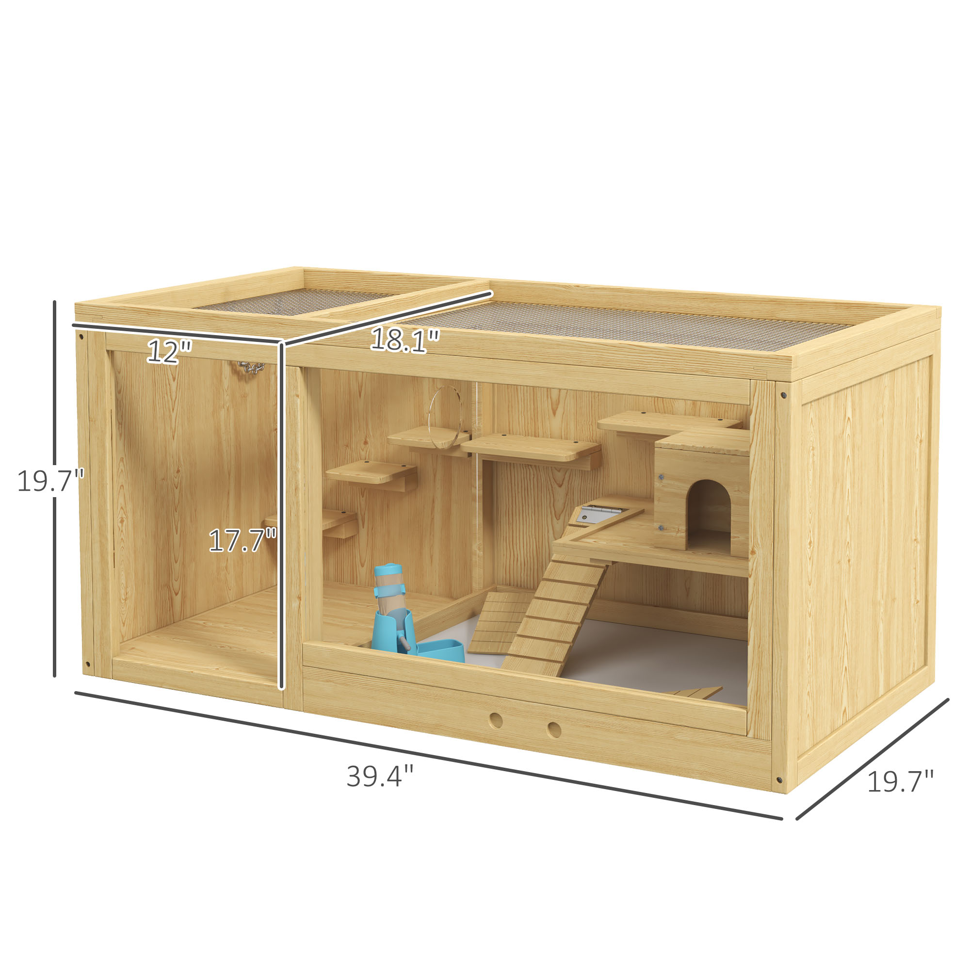Caja de Hamster de Madera Grande con Plataforma Extraíble, Señales y Escalera — imagen 2
