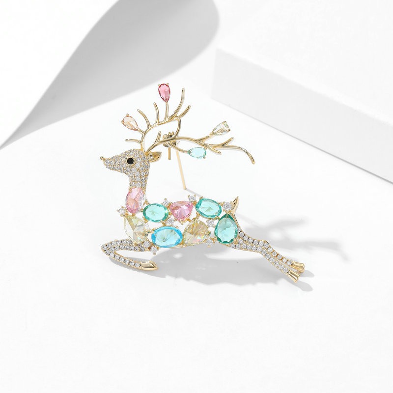 Brilliant colorful zircon sika deer corsage niche design exquisite high end sense Yilu has you elk brooch — image 3