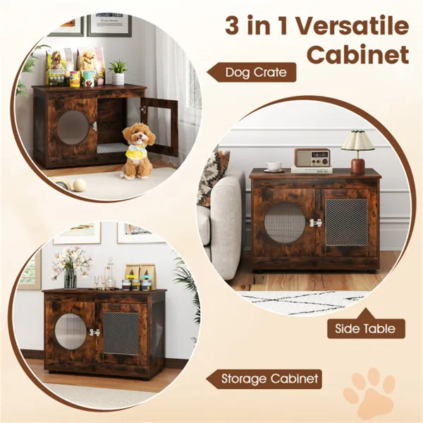 Jaula Mesa Auxiliar 2 en 1 para Perros - Marrón Rústico, Capacidad de 88lbs, Estilo Granja, 32.5"x18.5"x23.5" — imagen 4