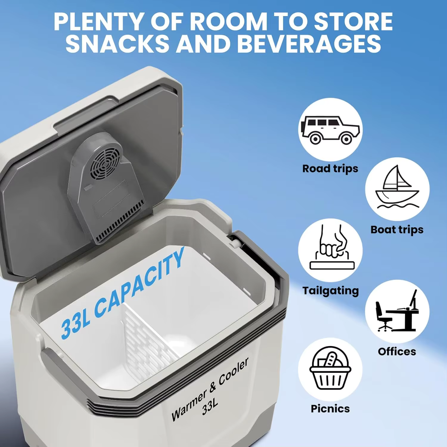35 QT (33 L) Electric Cooler Warmer, 12V Portable Car Refrigerator, Plug In Cooler with Locking Handle, 110V for Cars, Trucks, RVs & Home, Grey — image 5