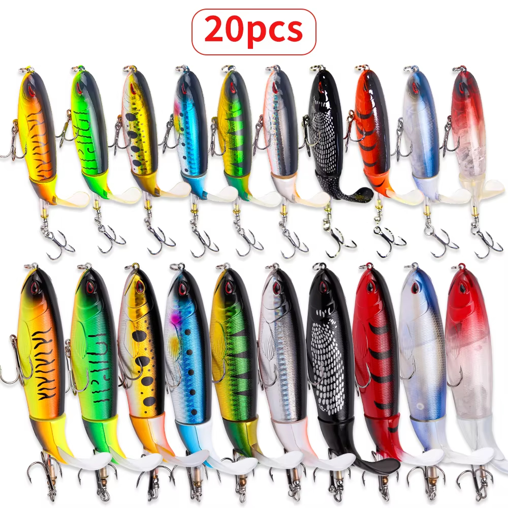 Set de 20pcs Señuelos de Pesca de Superficie 13g 35g, Cebos Popper con Ojos 3D, Cebos Duros de Plástico ABS para Lobina y Lucio — imagen 1