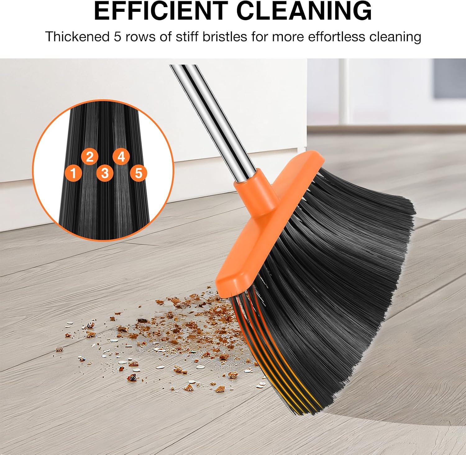 Broom And Dustpan Set, 54.33 Inches Long Handle, Upright Dustpan With Lightweight Stainless Steel Rod, Upright Dustpan, Suitable For Various Scenarios Such As Kitchen, Office And Cleaning Pet Dog Hair — image 8