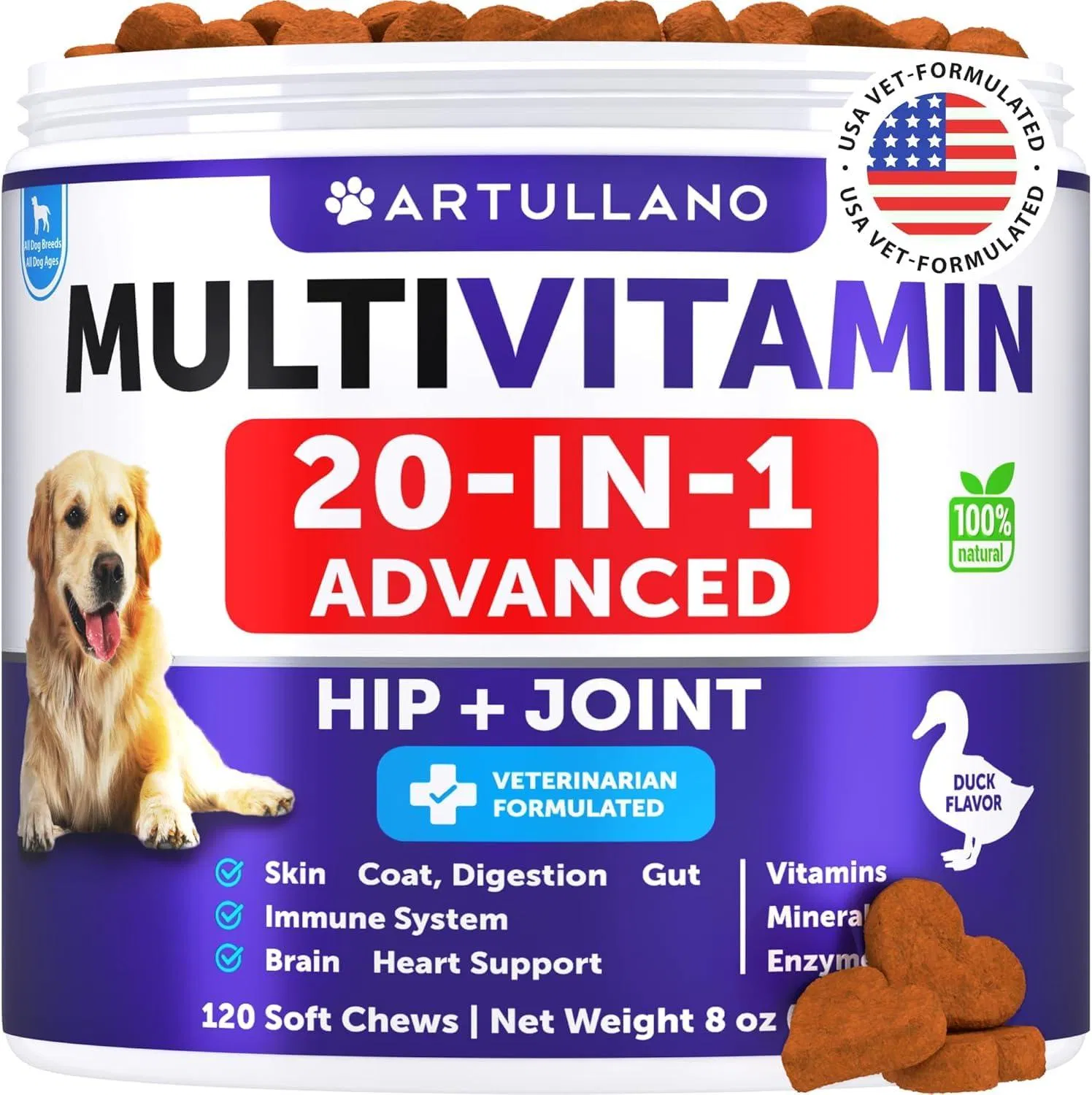 Suplementos para Perros de 20 en 1 - Vitamina para Cachorros con Glucósamine, 120 Chucherías para Salud y Movilidad Canina — imagen 1