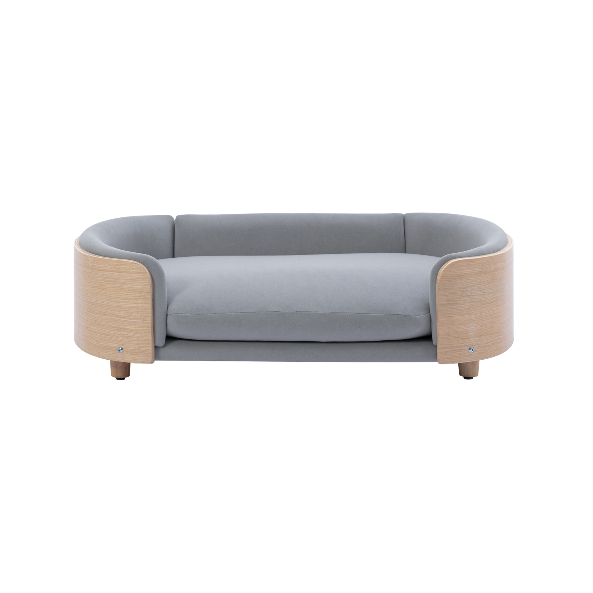 Scandinavian style Elevated Dog Bed Pet Sofa With Solid Wood legs and Bent Wood Back, Velvet Cushion, Large Size — image 2