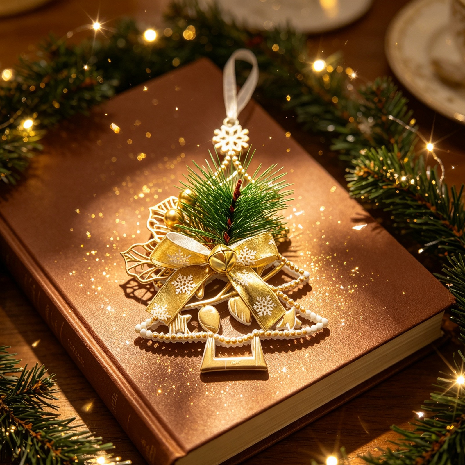 Christmas Tree Ornament White Gold Vintage Style Plastic Decoration Snowflake Reindeer Christmas Tree Decor — image 3