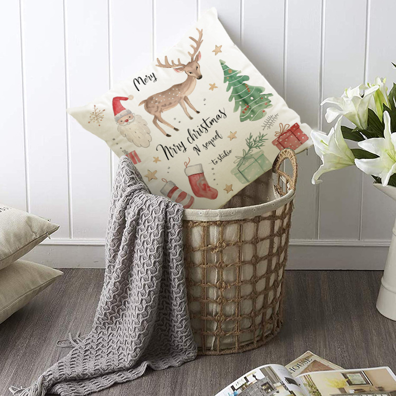 Christmas Socks Printed Pillow Cover Christmas Reindeer Linen Pillowcase Living Room Bedroom Decoration — image 3