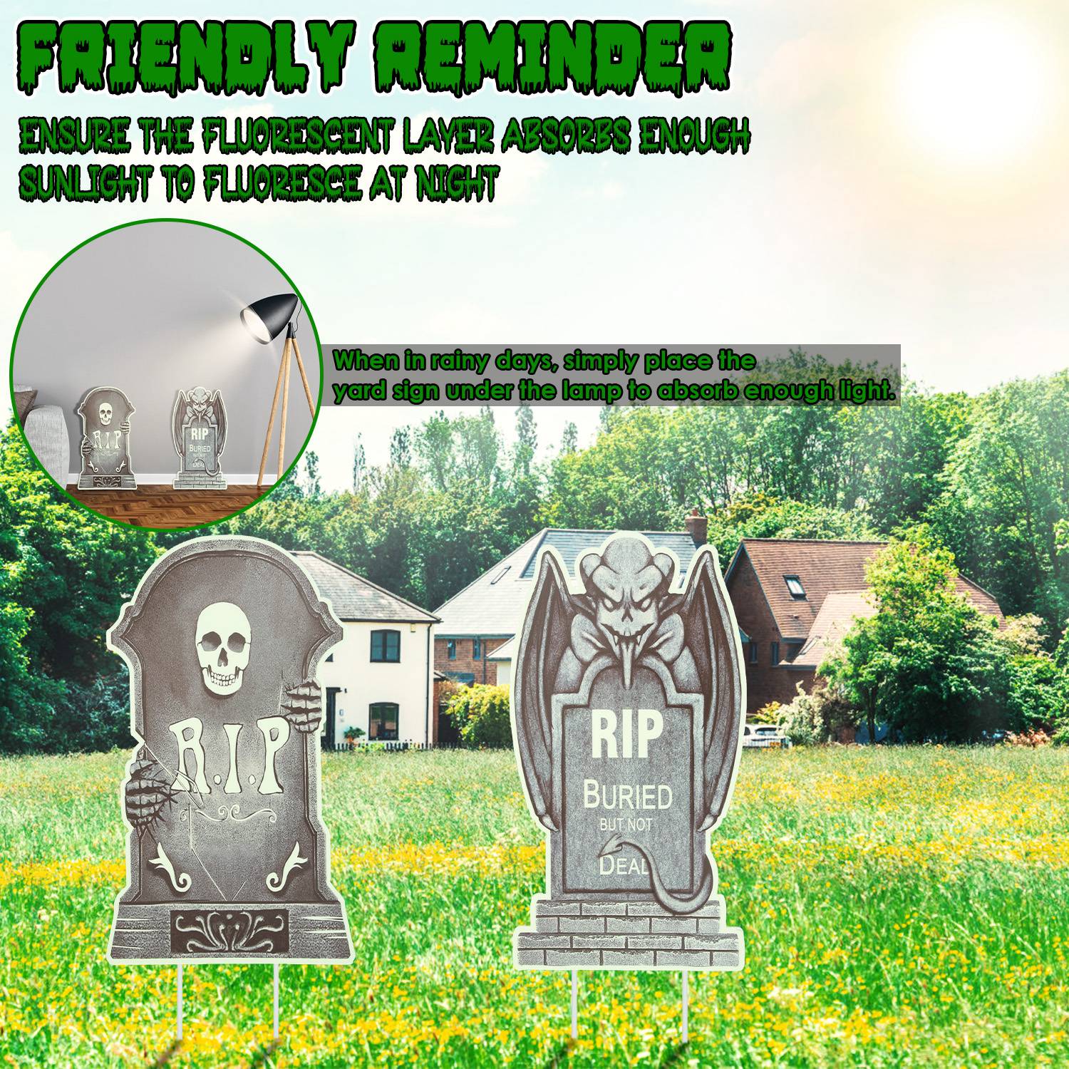 Decoraciones de Jardín para Halloween: 6 Calaveras, 6 Tumbas o 5 Gatos Negros, Brillan en la Oscuridad, para Casa Embrujada, Jardín, Patio y Fiestas de Temática Terrorífica — imagen 26