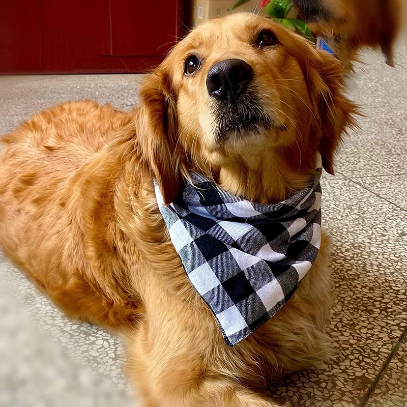 Bufandas para Perros Grandes Pañuelos de Coto para Mascotas Triangulares de Algodón con Estampados de Cuadra Lavables Accesorios para Caninos y Gatos — imagen 2