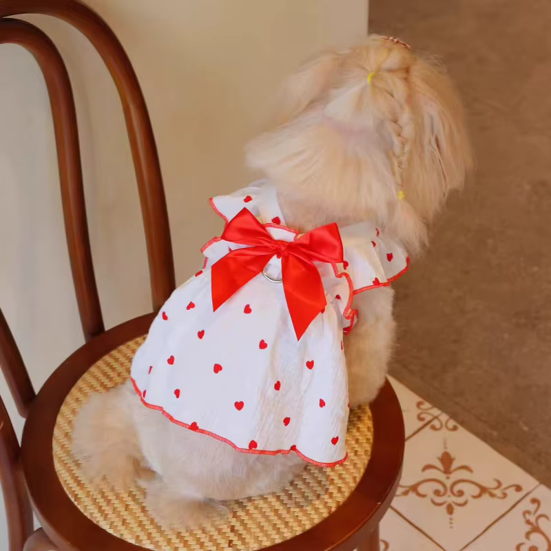 Pet dresses accessories clothes for spring and summer dogs cats teddy bears Pomeranians plush toys cats hearts all cotton fabric — image 3