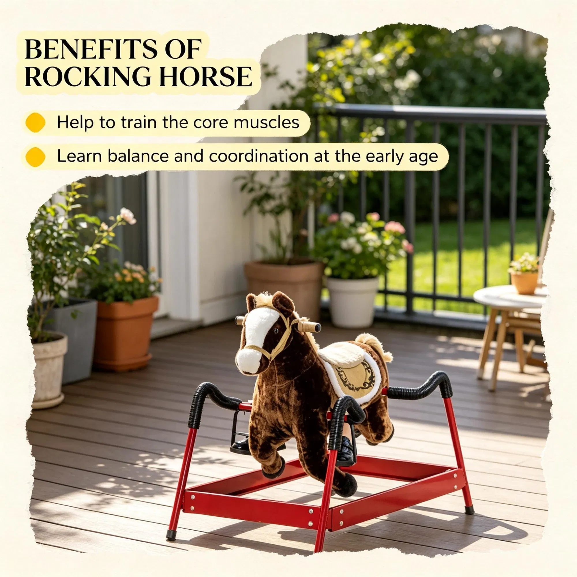Dark Brown Interactive Kids Ride on Horse Spring Rocking Horse with Sounds, Plush Soft Feel Animal Ride-on Toy — imagen 5