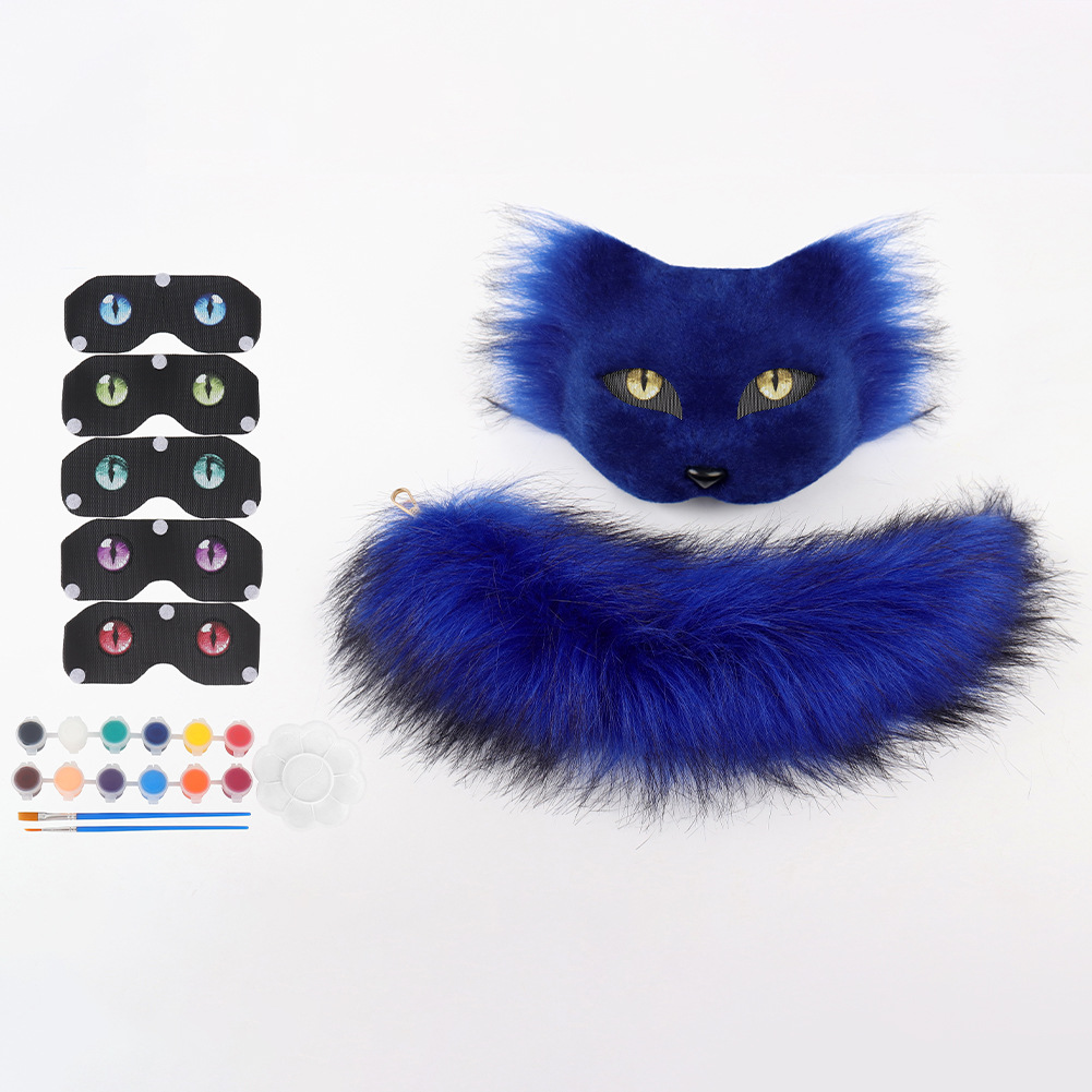 Halloween Half-Face Cat Mask, Personality DIY Animal Mask, Cosplay Plush Tail, Animal Tail Party Accessory — image 8