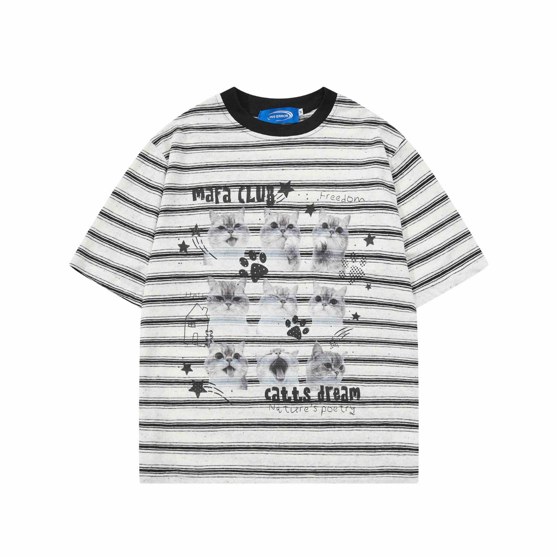 Cat printed striped short sleeved shirt — image 1