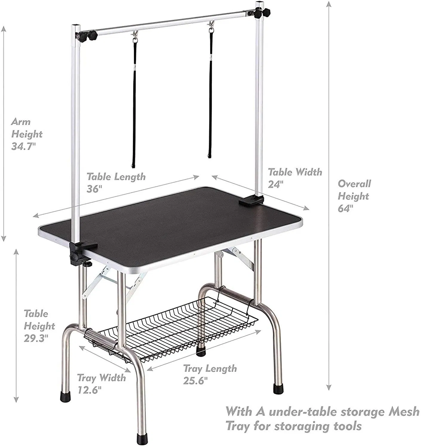 36" Professional Dog Pet Grooming Table Adjustable Heavy Duty Portable w/Arm & Noose & Mesh Tray — image 11