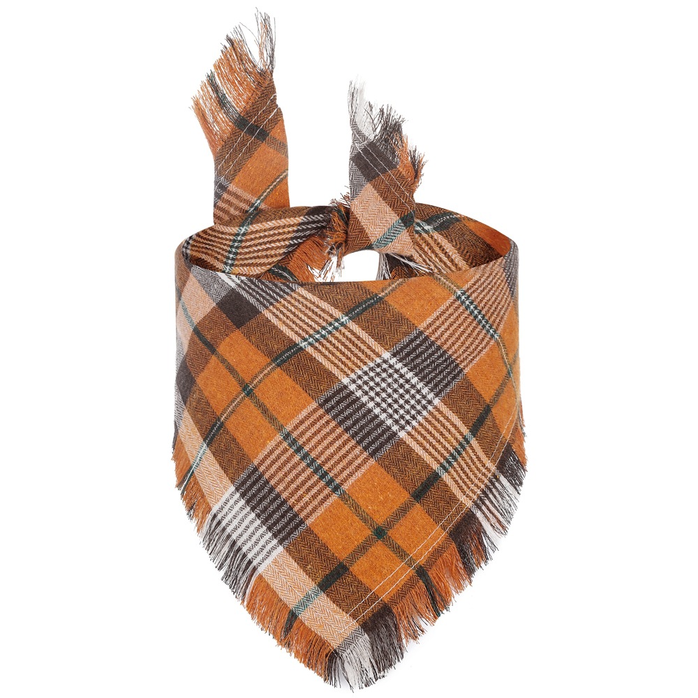 Vivifying Fall Dog Bandana With Tassels Edges Classic Plaid Triangle Dog Apparel Accessories Unny Dog Scarf Costume For Thanksgiving Photo Prop And Party Decor — image 1
