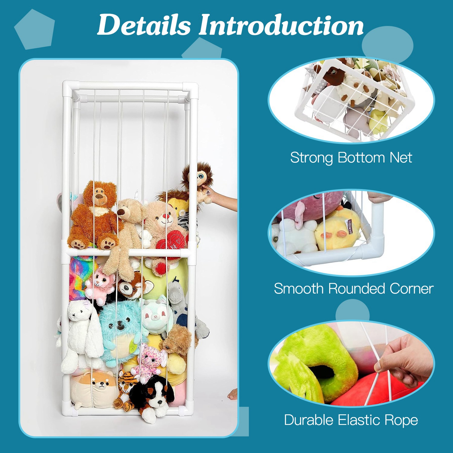 Stuffed Animal Storage PVC Plush Organizer Shelf Plush Stuffed Animal Holder Standing Kids Toy Storage Cage With Elastic Band For Nursery Play Room Bedroom — image 2