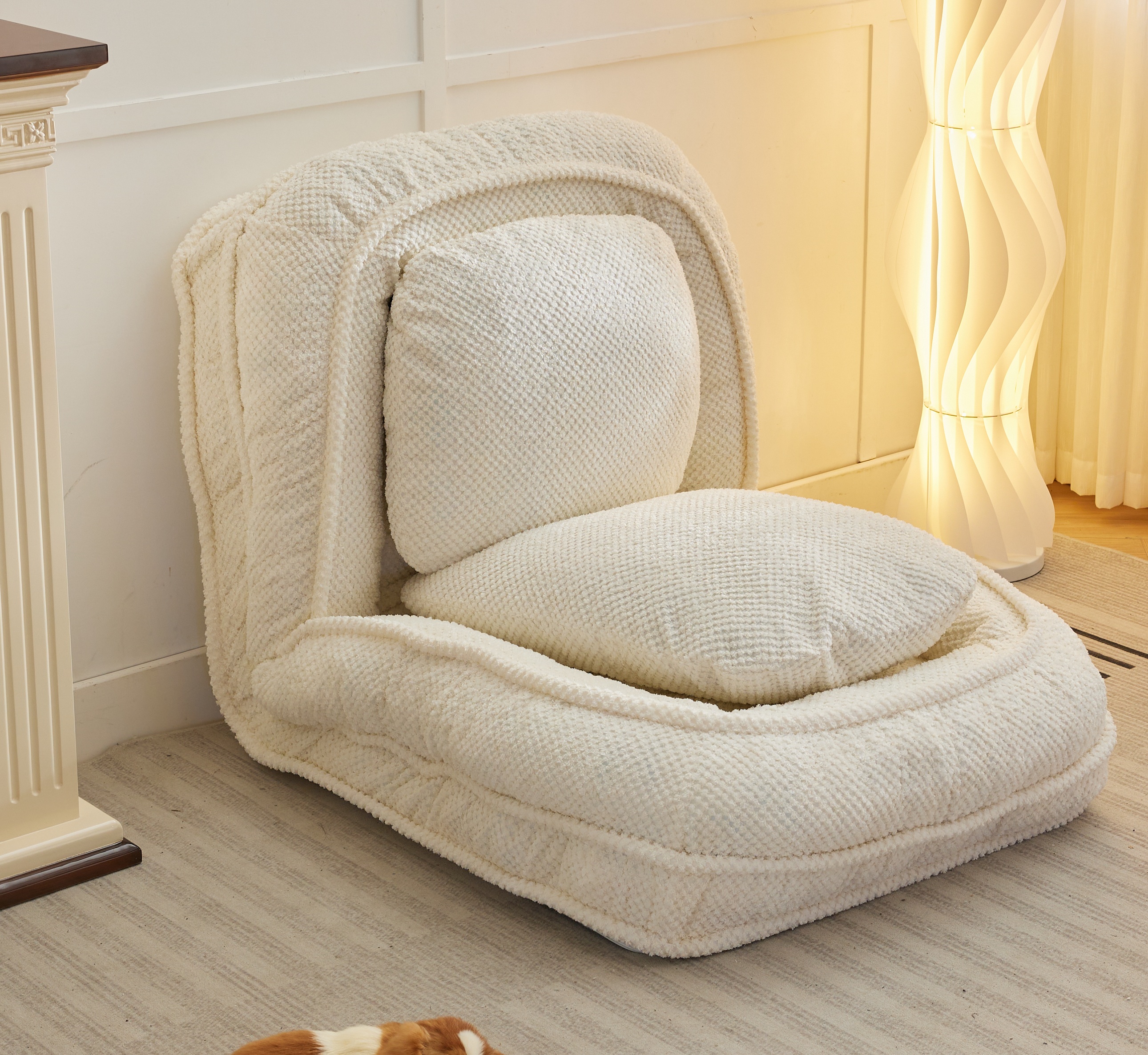 Cama para Perros Humano, Sofá Relajante, 5 Posiciones Ajustables, sentarse, dormir, plegar, ideal para sala de estar, dormitorio, Diseño Ahorrador de Espacio, Blanco — imagen 8