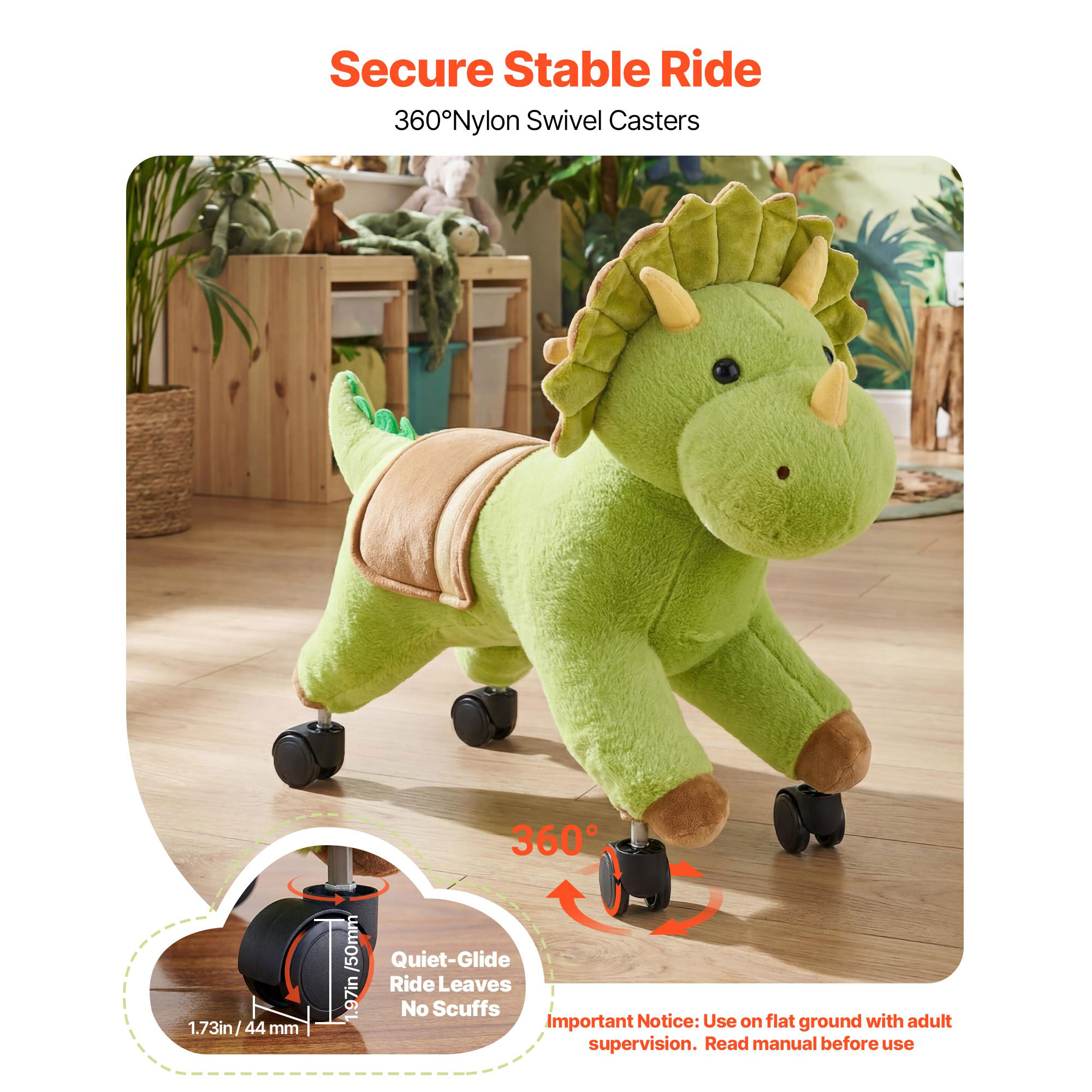 Ride On Horse, Riding Dinosaur Toys For Kids, Features Lifelike Dinosaur Roars, No Battery Required, 360-Degree Flexible Smooth Wheels, Soft Seat, 88 Lbs Max Load Capacity For Toddlers Ages 3 — image 4