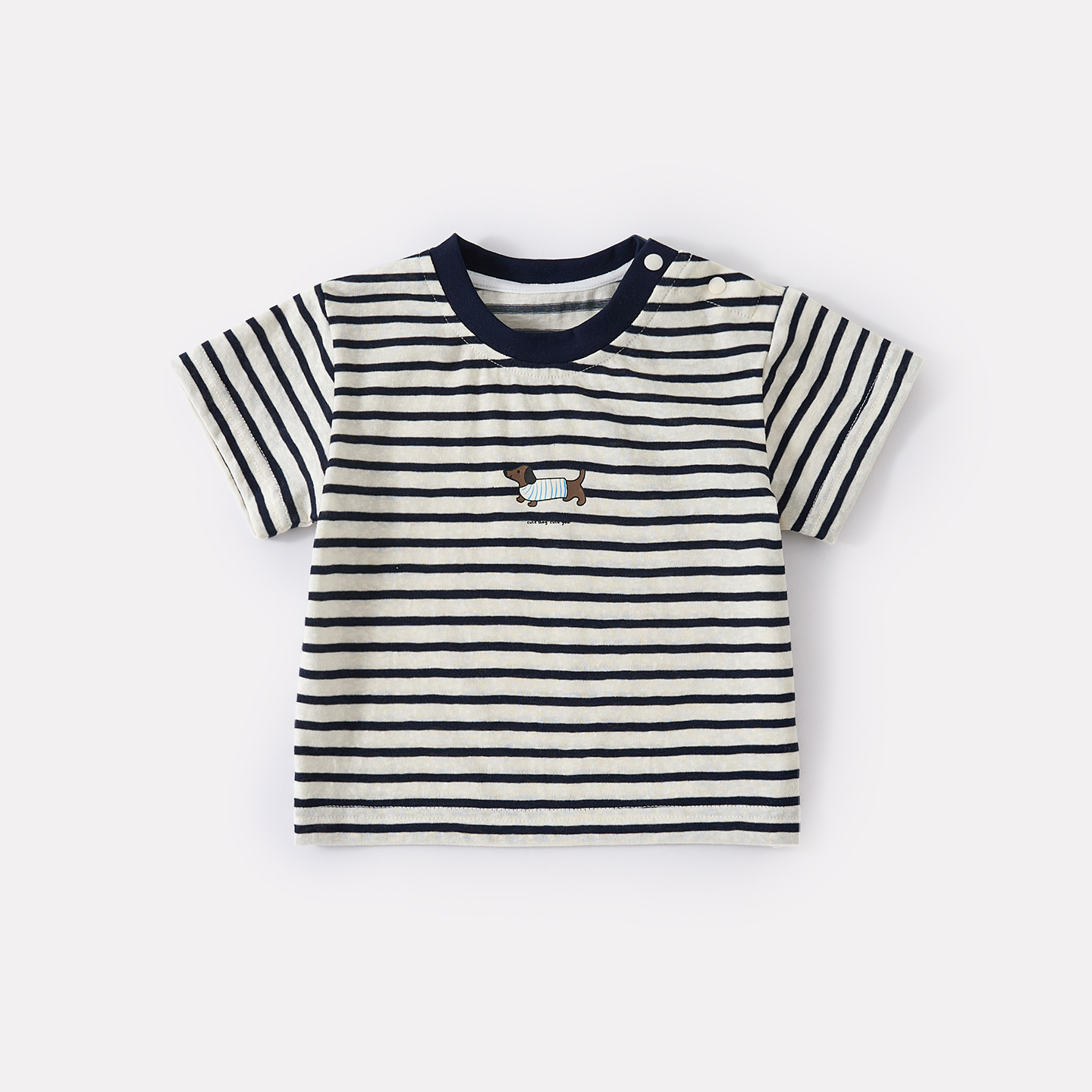 Lightweight Casual Cartoon Dog Stripe Short Sleeve T-Shirt with Stylish Versatile Denim Shorts — image 4