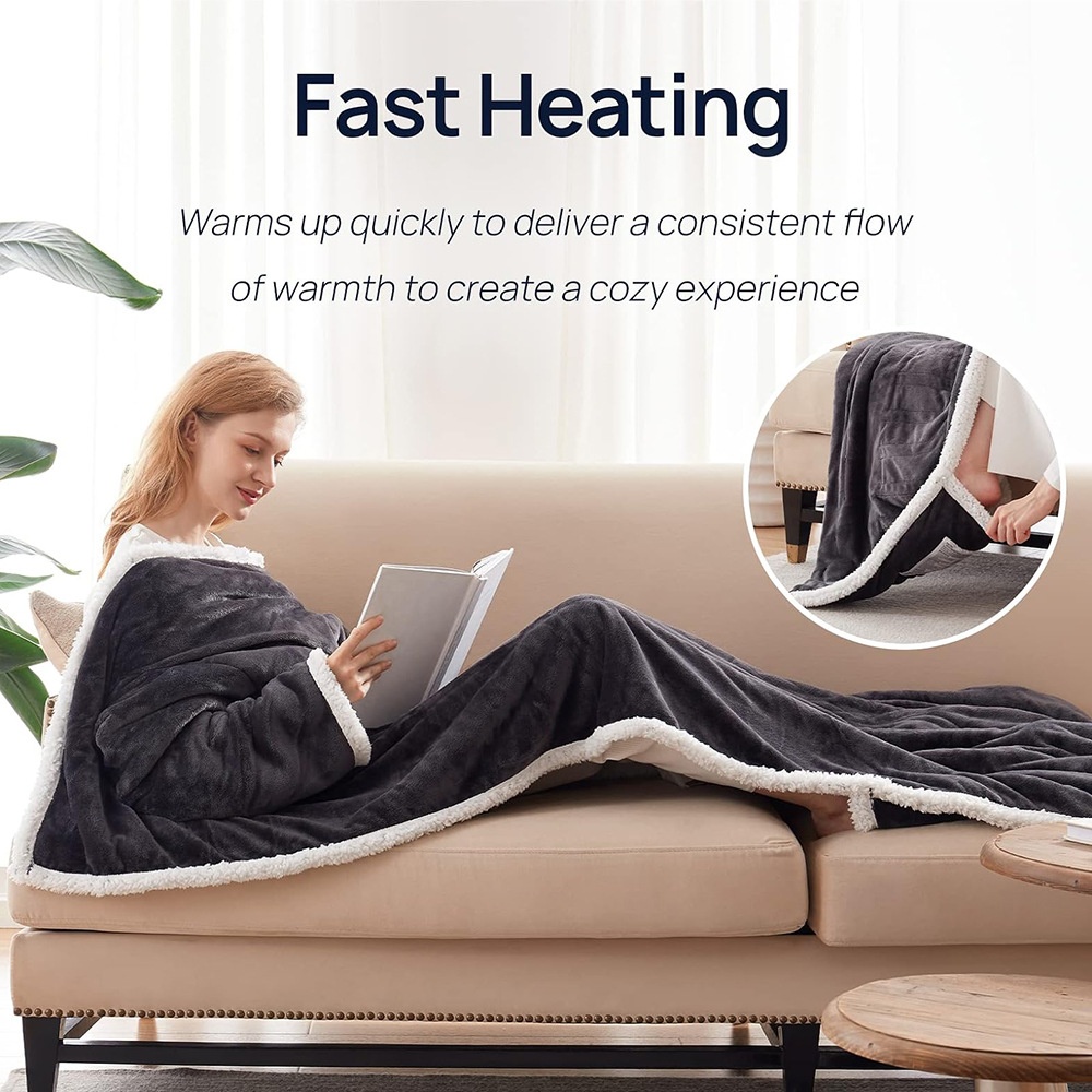 Electric Heating Blanket Fleece Lamb Velvet Wearable Heated Blanket with Sleeves for Home and Office Use — image 4