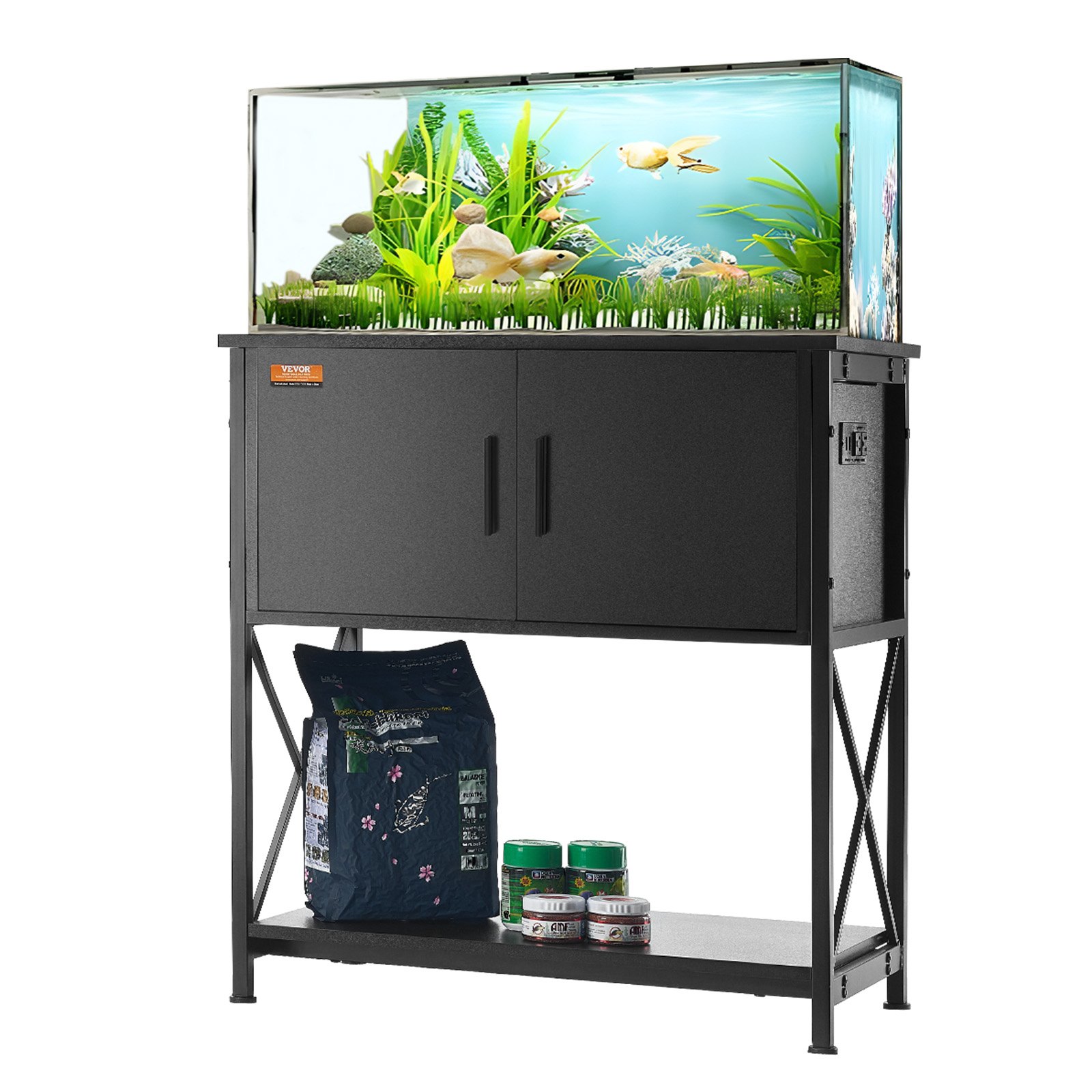 Mueble para Acuario, Soporte para Pecera de 29 Galones, 28.7 X 16.5 X 30 In, de Acero y MDF, para Tanque de Tortugas, Capacidad de Carga de 242.5 Lbs, Mueble para Terrario de Reptiles con Gabinete de Almacenamiento y Panel Eléctrico Integrado, Negro — imagen 1