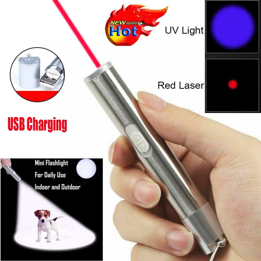 Cat Dog Toy Red Laser Pointer Pen USB Rechargeable LED Light UV Flashlight — imagen 12
