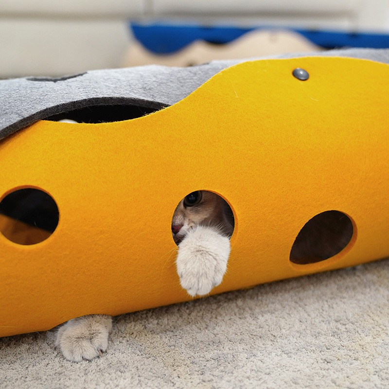 Cat Tunnels Bed Foldable Pet Tunnel Tube Bed with Holes DIY Cats Play Mat Cat Activity Rug Toy for Interactive — image 6