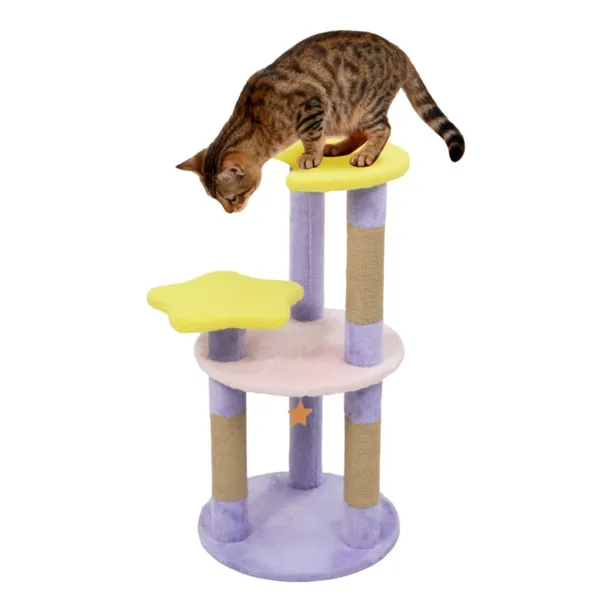 Árbol para Gatos con Luna y Estrella de 29" con 4 Niveles, Postes Rascadores de Yute y Dispositivo Antivuelco para Gatitos y Adultos - Morado — imagen 1