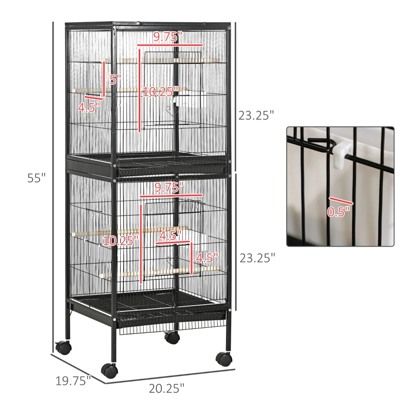2 In 1 Bird Cage Aviary Parakeet House For Finches, Budgies With Wheels, Black — imagen 1