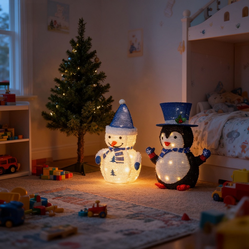 Conjunto de 2 Decoraciones Navideñas con Iluminación LED para Pinguinos y Papá Noel, Decoración Pre-iluminada que Se Levanta con 100 Luces Blancas Calientes para Decorar Navidad Exterior e Interior — imagen 11