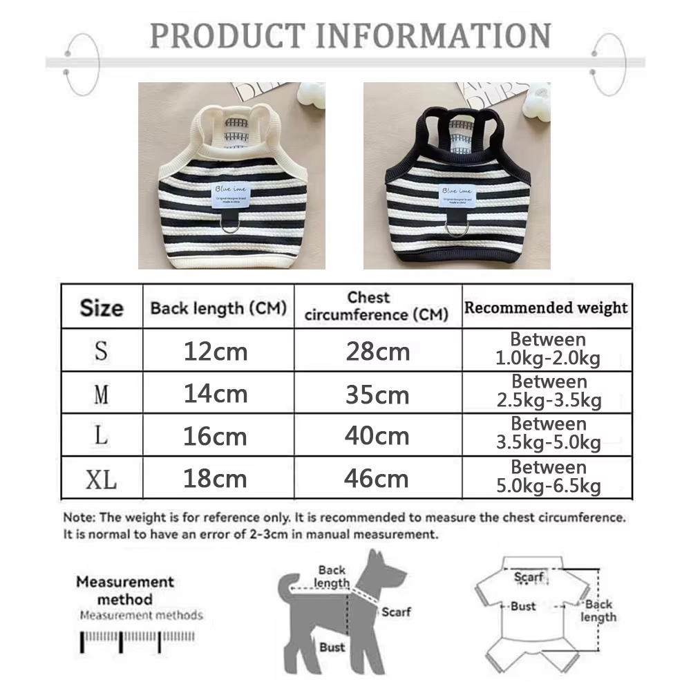 Ropa de Verano para Perros con Rayas - Vestido para Pequeños Canes Bichón Frisé Negro Confortable con Correa y Ojal — imagen 6