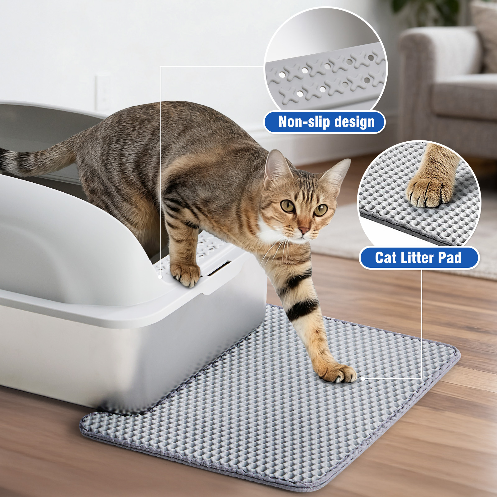 Caja de Arena para Gatos en Acero Inoxidable con Tapadera, Gran Caja de Arena para Gatos Grandes, Escoba y Manta Incluidas — imagen 21