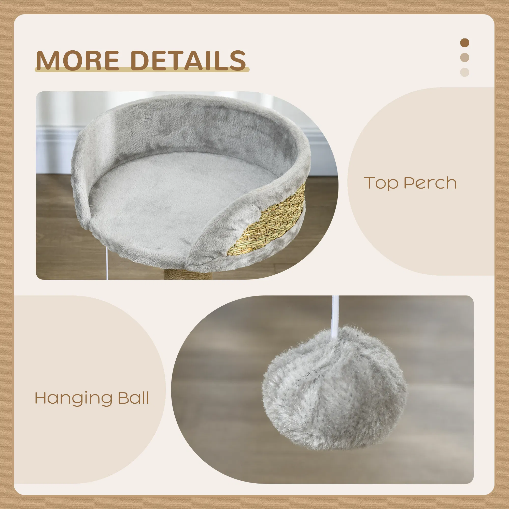 Cat Tree with Scratching Post, Toy Ball, Perch, Small Cat Tower for Indoor Cats - 16" x 16" x 19", Grey — image 2