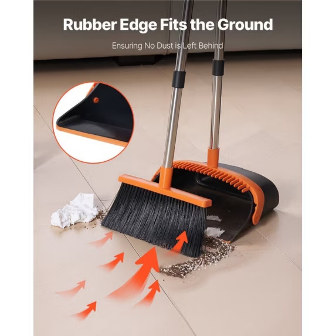 Broom And Dustpan Set, 54.33 Inches Long Handle, Upright Dustpan With Lightweight Stainless Steel Rod, Upright Dustpan, Suitable For Various Scenarios Such As Kitchen, Office And Cleaning Pet Dog Hair — image 2