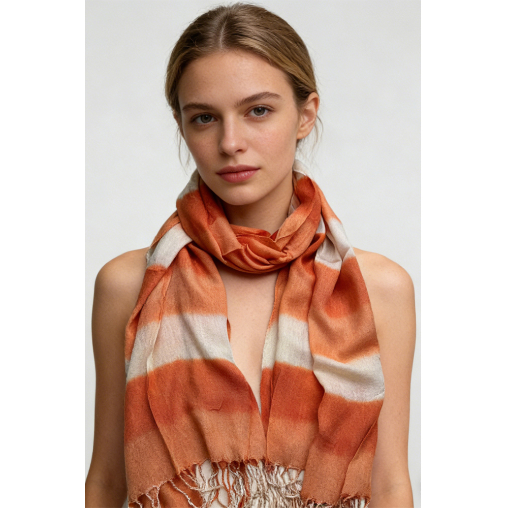 Pañuelo abstracto tonal coral, suelto y casual para mujer y hombre, bordes fruncidos para movimiento — imagen 1