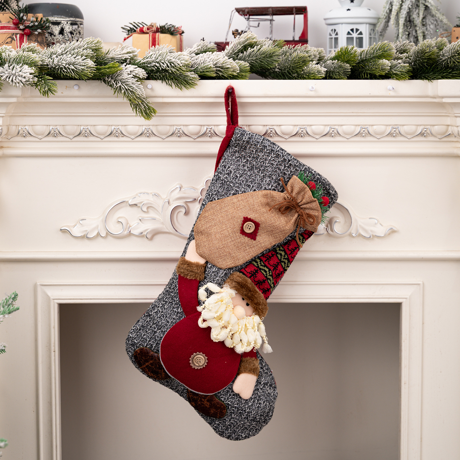 Christmas Decorations Christmas Stocking Santa Snowman Reindeer Hanging Ornament Home Fireplace Decoration — image 7