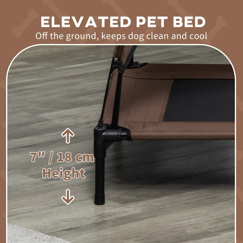 PawHut Cama de Perro Elevada Portátil con Techo de Protección UV, 36 Pulgadas, Café — imagen 7