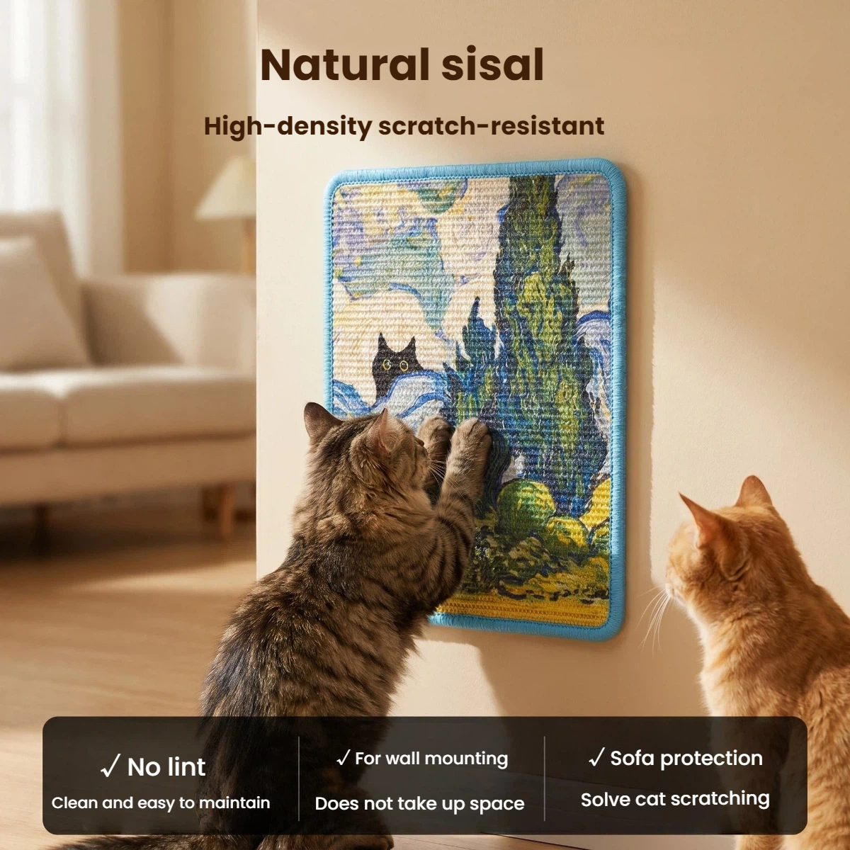 Tablero de Rasguño para Gatos Vertical Montado en Pared con Jute Durable No Shedding Para Mascotas — imagen 2