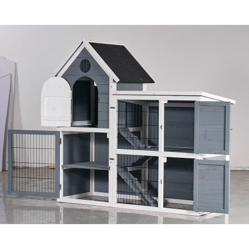 Casa de Pollos Exteriores Grande, Caja de Gallos y Conejera 2 Niveles Impermeable, Casa para Mascotas Madera con bandeja sin fugas, Techo impermeable y bandeja extraíble (50.98" L × 48.23" H, Gris, Azul) — imagen 7