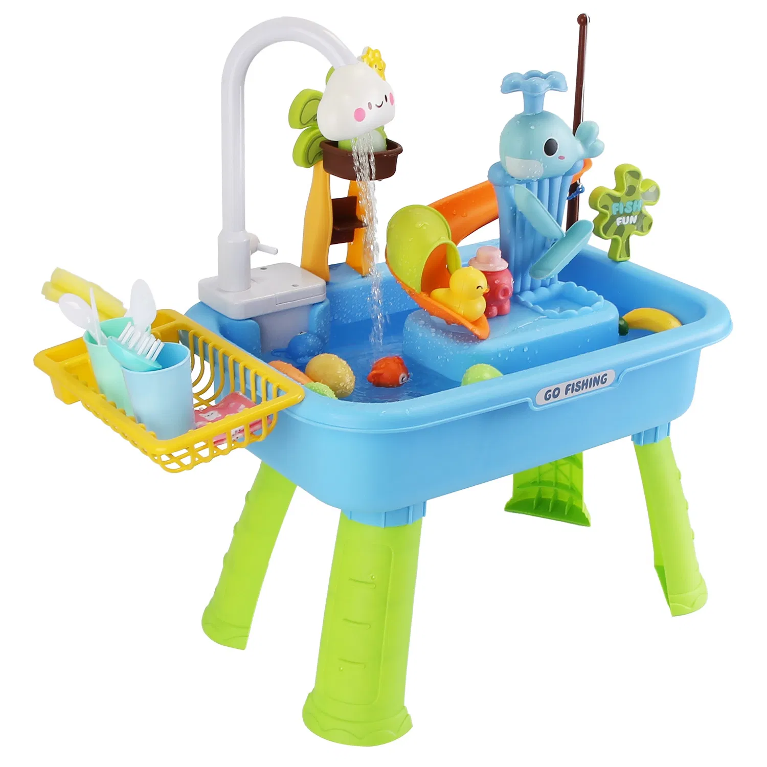 Juguete de Fregadero de Cocina 3 en 1 con Grifo Eléctrico, Mesa de Agua y Juego de Pesca, Set de Juego de Rol para Interior y Exterior, para Niños GPCT5464 — imagen 13