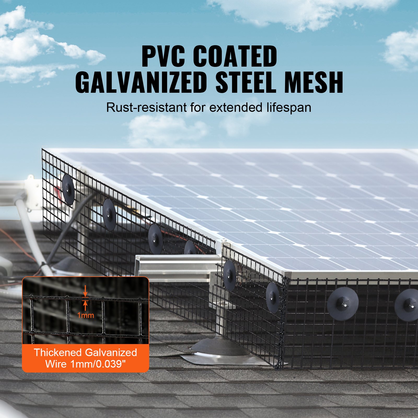 8 Inch X 100ft Solar Panel Bird Guard, Critter Guard Roll Kit With 70pcs Aluminum Alloy Fasteners, Solar Panel Guard With Rust-proof PVC Coating, 1/2 Inch Wire Roll Mesh — imagen 4