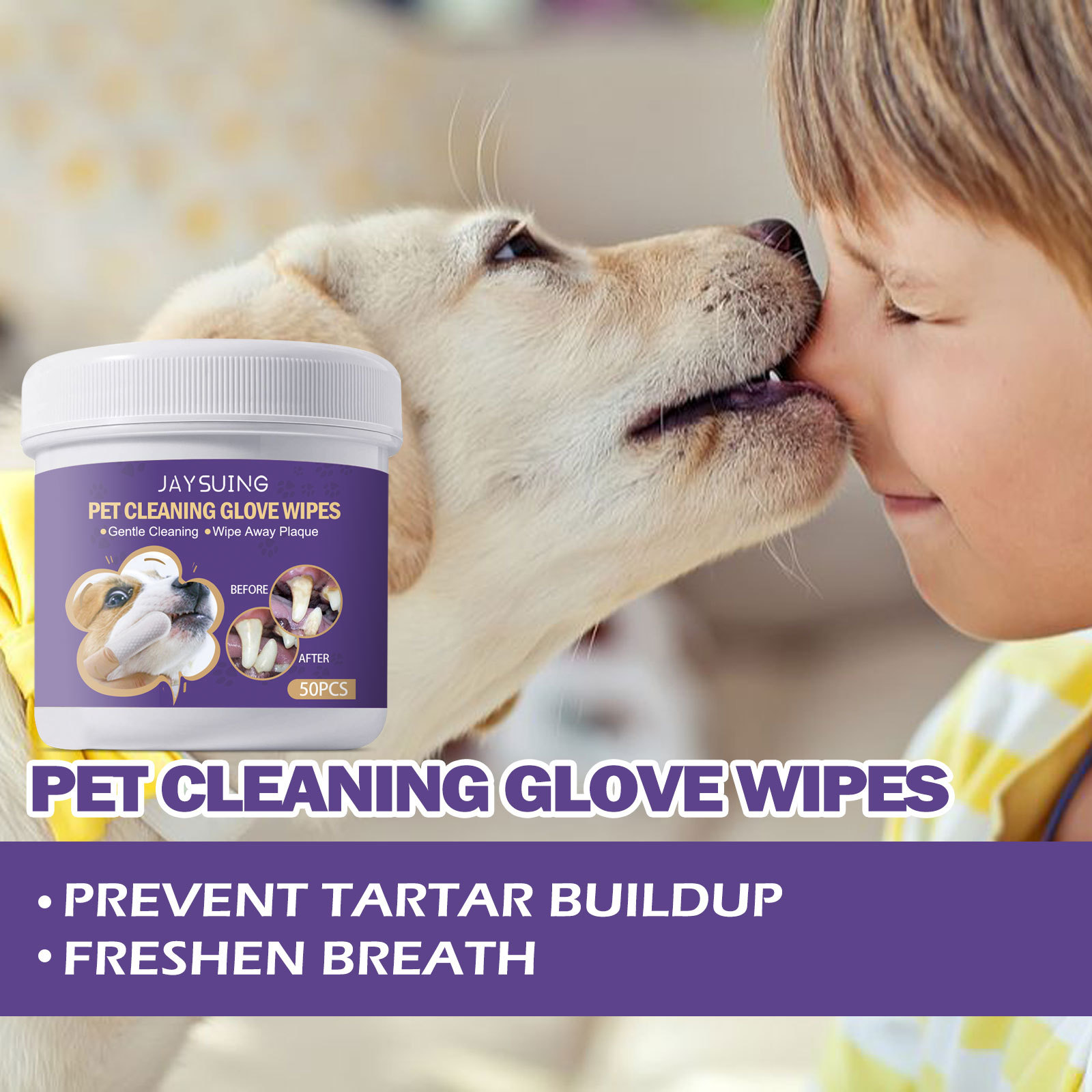 JAYSUING Pet Cleaning Glove Wipes, Pet Gum Care Gently Clean Dental Tartar Odor — image 5