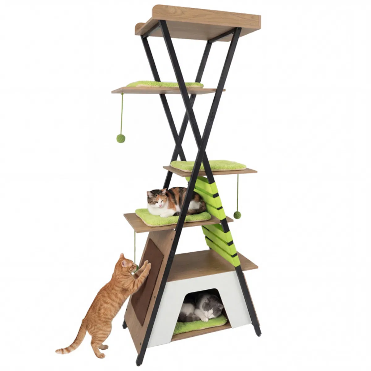 73" Multi-Level Cat Tree with Condo & Perch, Multi-Cat Climbing Tower with Scratching Pad & Interactive Toys — image 3