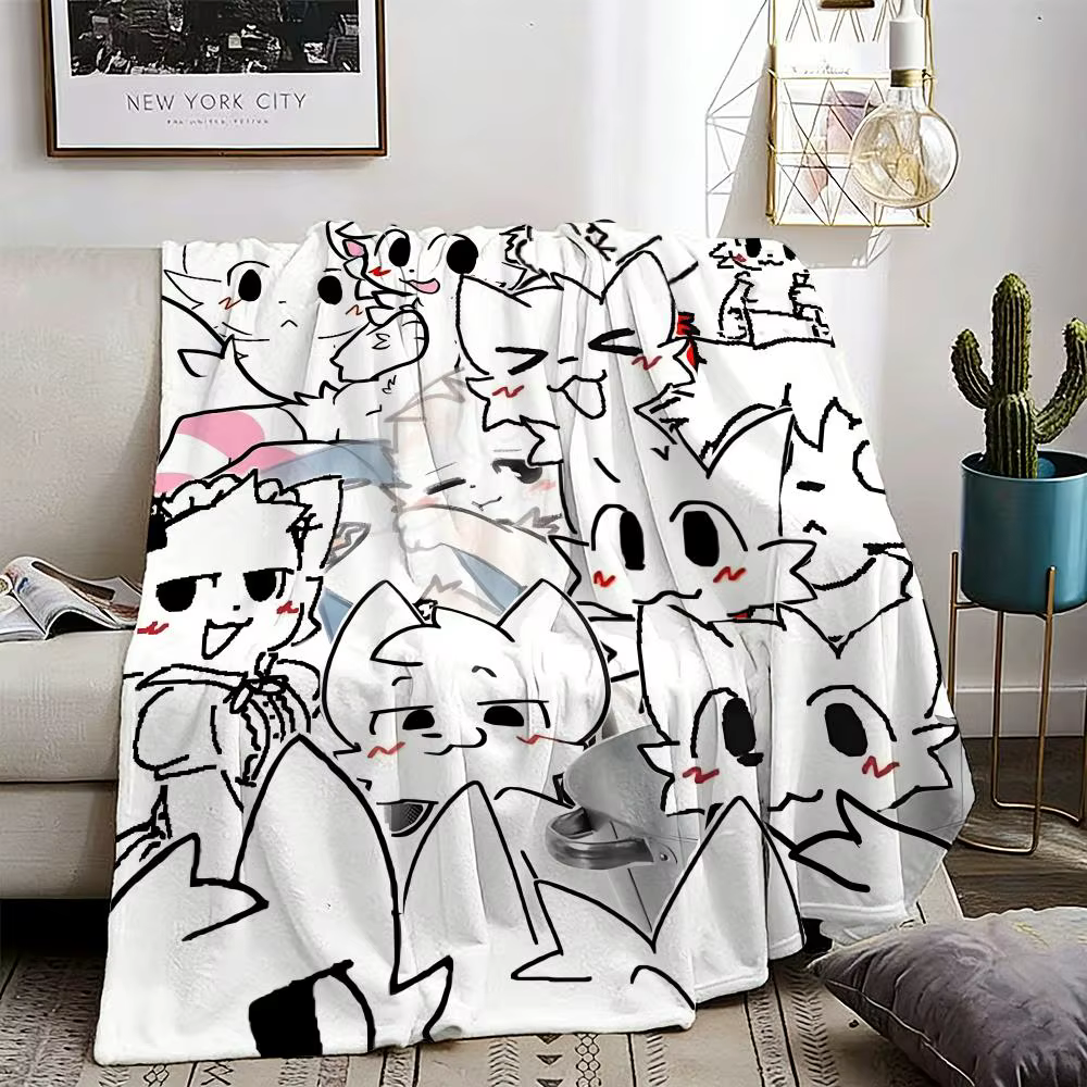 Cute Cat b-Boykisser Throw Lightweight 240g Flannel Blanket Soft Skin-friendly for Summer Cooling — image 1