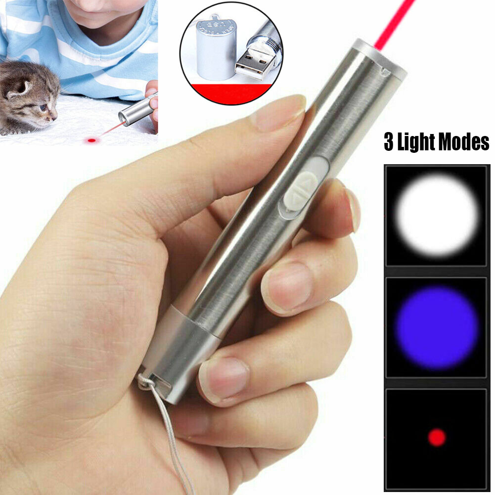 2PCS USB Rechargeable Red Laser Pointer Pen Cat Dog Toys LED Flashlight UV Light — image 16
